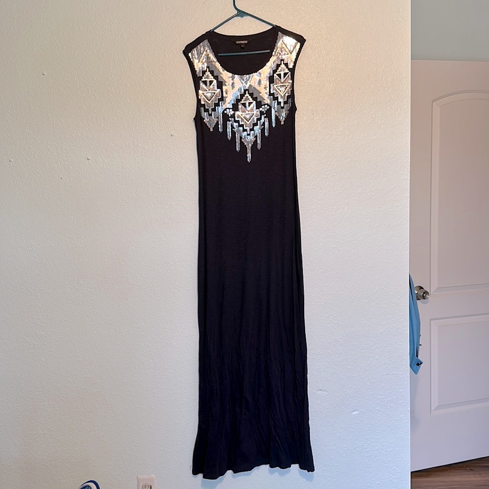 Express navy maxi sequin dress. Size medium